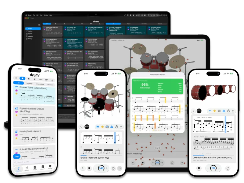 Drumr app running on iPhone, iPad, and Mac