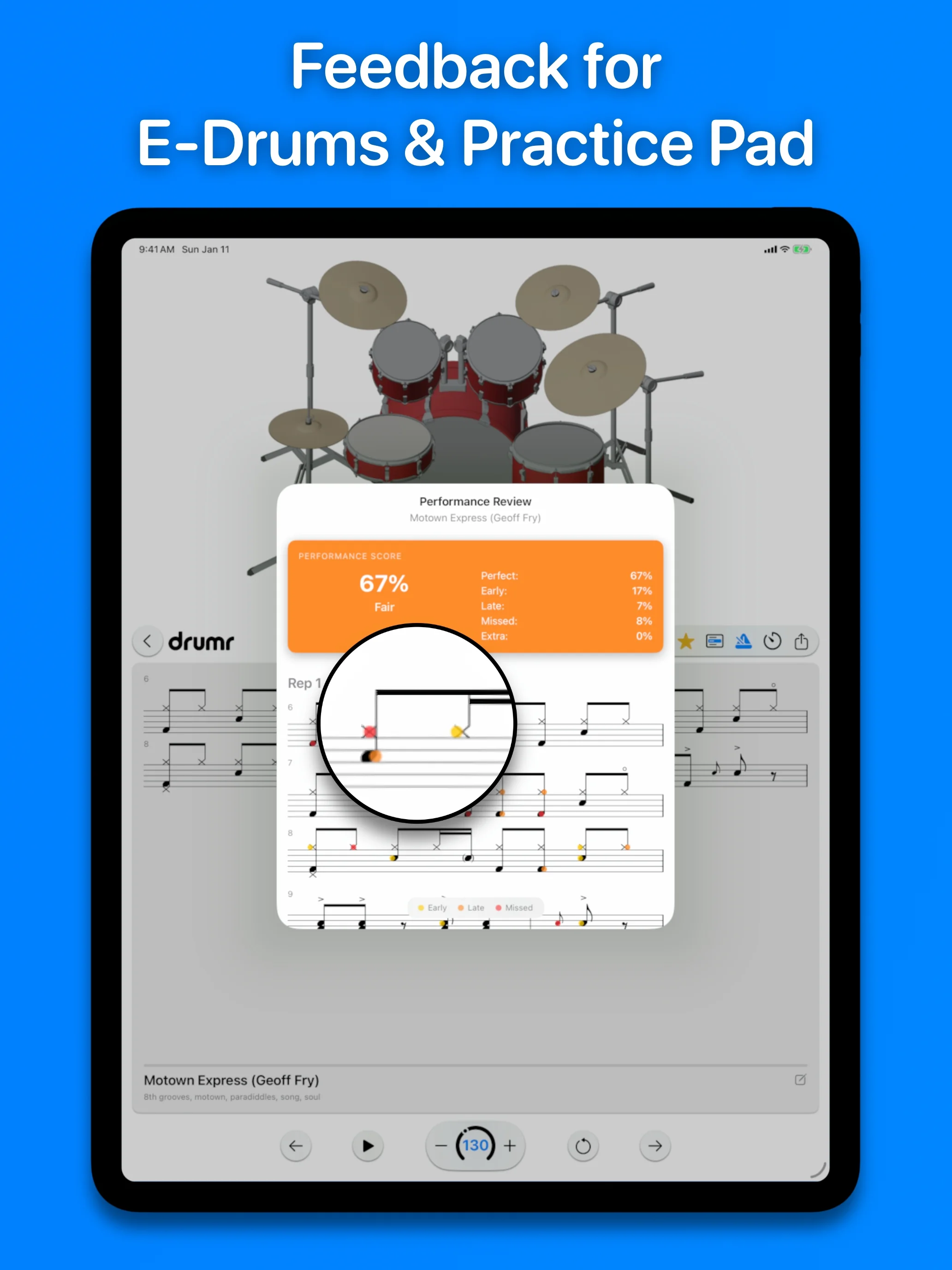 Drumr on iPad - Enhanced notation view