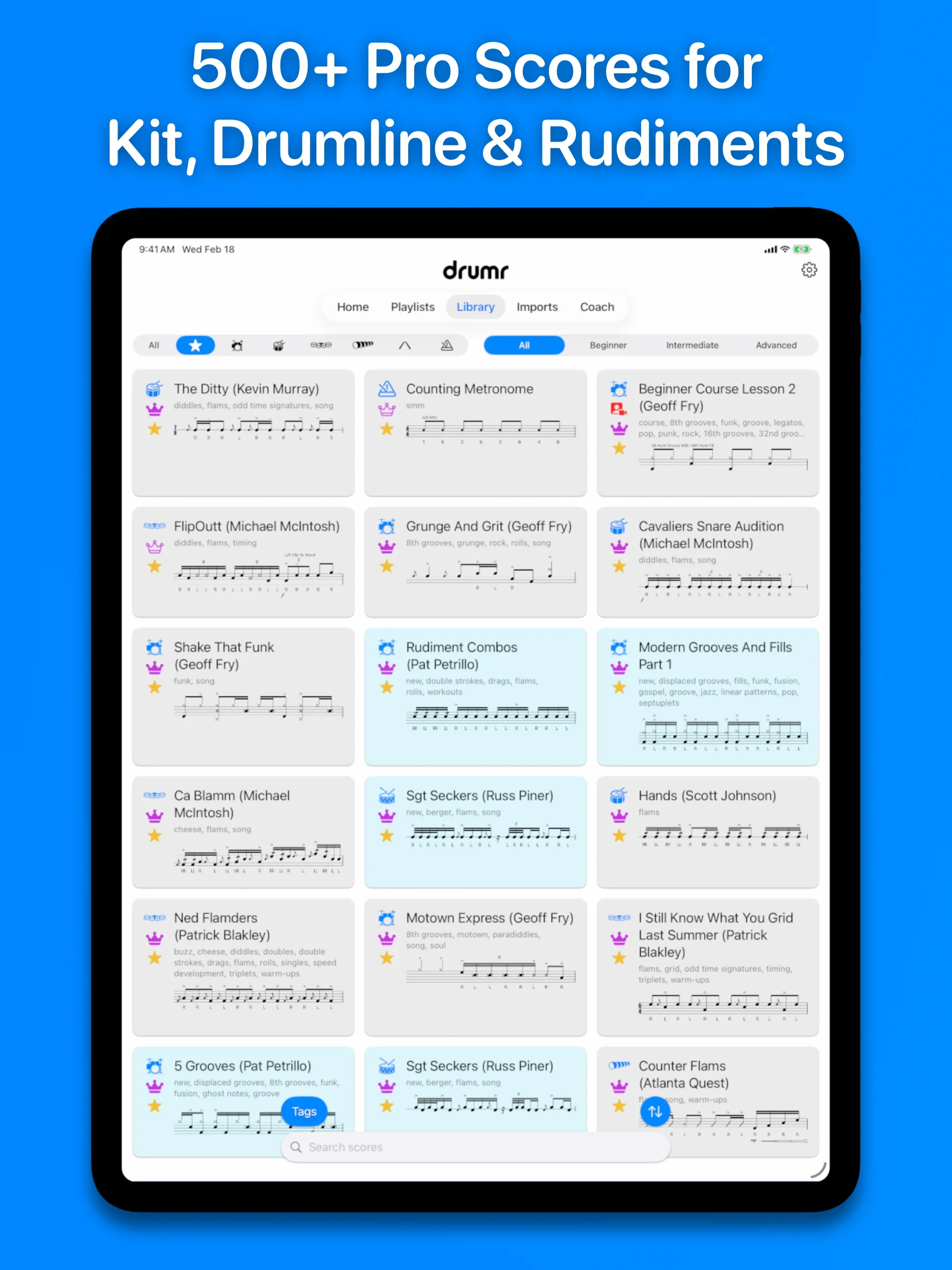 Drumr on iPad - Library browsing