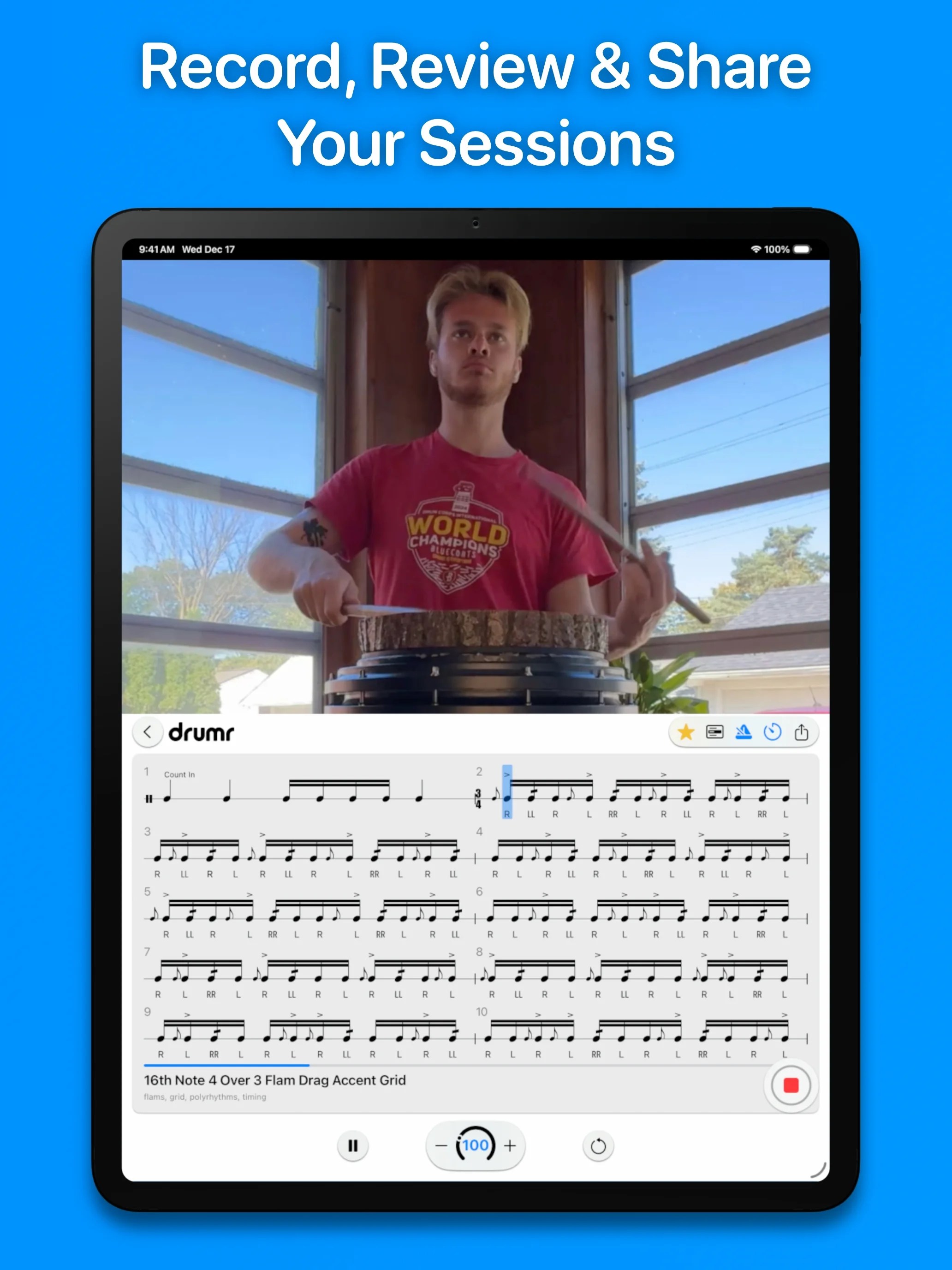 Drumr on iPad - Practice analytics