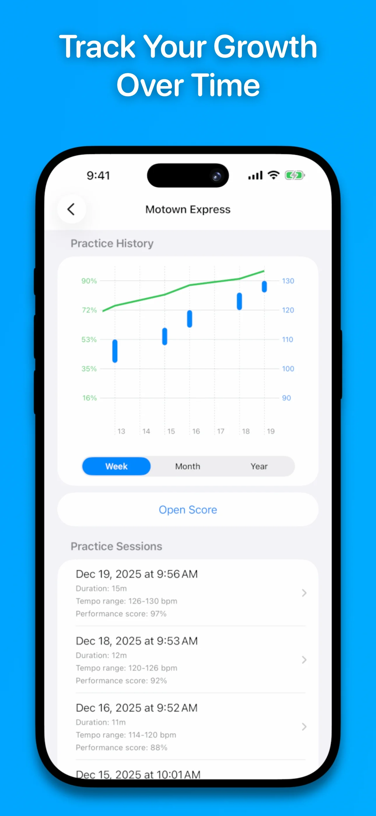 Drumr on iPhone - Session history