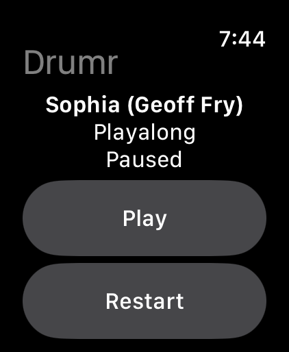 Drumr on Apple Watch - Play and restart Playalong on your iPhone