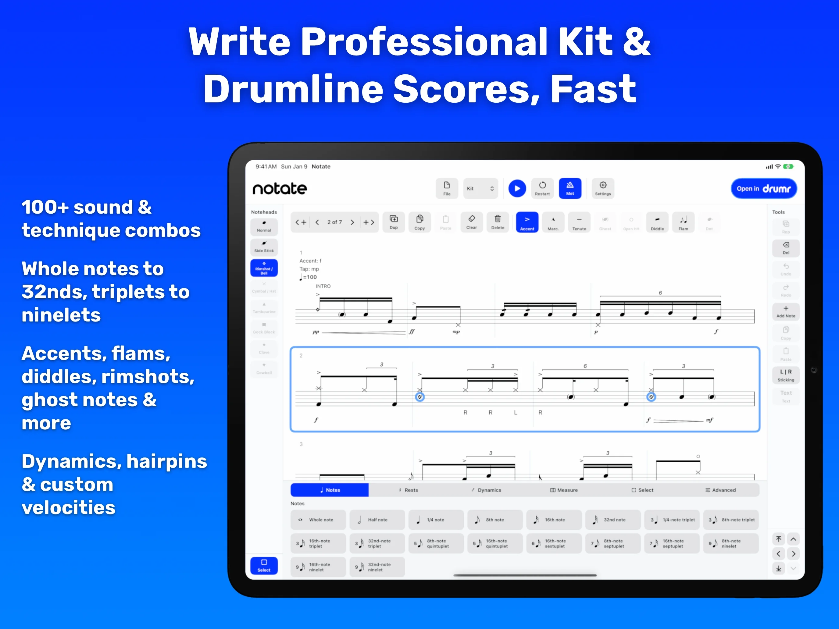Notate on iPad - Write professional kit and drumline scores, fast